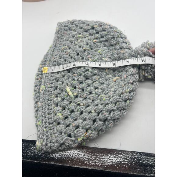 Soft Chunky Knit Gray Confetti Beanie Pom Pom Winter Hat Bohemian Hippie XXL - Picture 7 of 7
